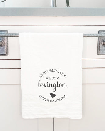 Circle Estd, City, State w/ Anchors - Cotton Tea Towel