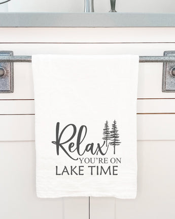 Relax You're on Lake Time (Trees) - Cotton Tea Towel