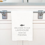 Welcome Lakehouse (Fish) - Cotton Tea Towel