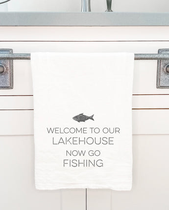 Welcome Lakehouse (Fish) - Cotton Tea Towel
