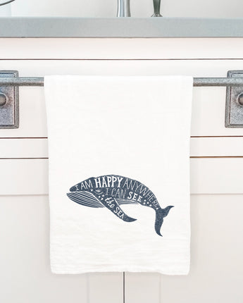 I am Happy Anywhere (Whale) - Cotton Tea Towel