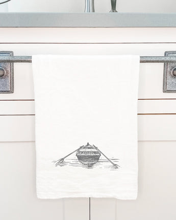 Hand Drawn Rowboat on Water - Cotton Tea Towel