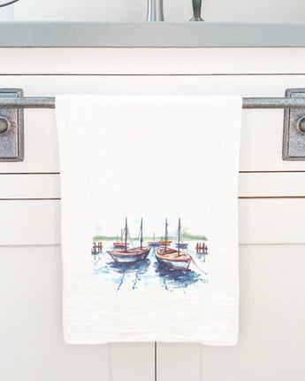 Docked Boats - Cotton Tea Towel