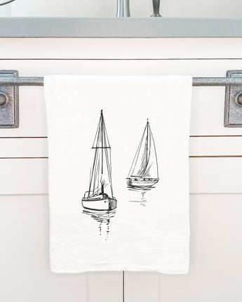 Sketched Sailboats - Cotton Tea Towel
