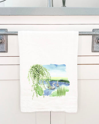 Watercolor Pond Scene (Swan) - Cotton Tea Towel