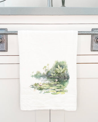 Water Lily Scene - Cotton Tea Towel