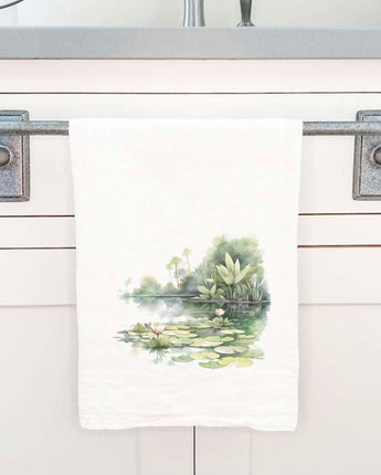 Water Lily Scene - Cotton Tea Towel