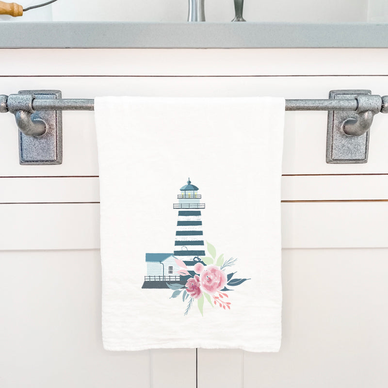 Floral Striped Lighthouse - Cotton Tea Towel