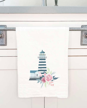 Floral Striped Lighthouse - Cotton Tea Towel