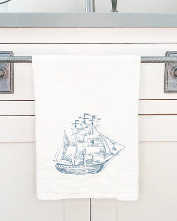 Hand Drawn Ship - Cotton Tea Towel