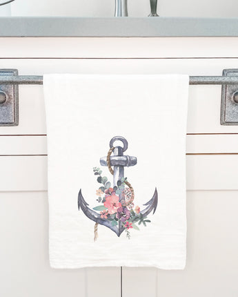 Watercolor Floral Anchor - Cotton Tea Towel