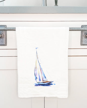 Watercolor Sailboat (Blue) - Cotton Tea Towel