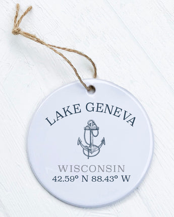 Anchor w/ Latitude and Longitude - Custom Ornament