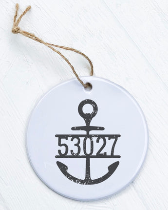 Distressed Anchor w/ Zip Code - Ornament