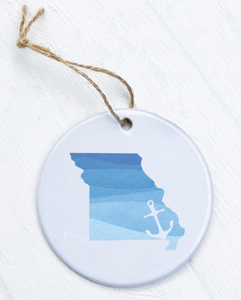 Watercolor State with Anchor - Ornament