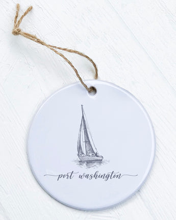 Sailboat w/ City - Ornament