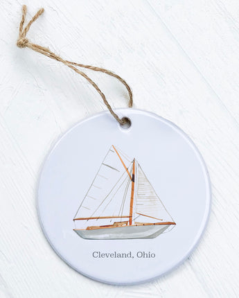 Watercolor Sailboat City State - Custom Ornament