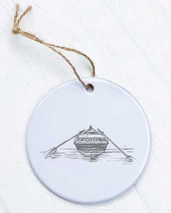 Hand Drawn Rowboat on Water - Ornament