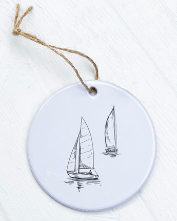 Sketched Sailboats with Sailor - Ornament