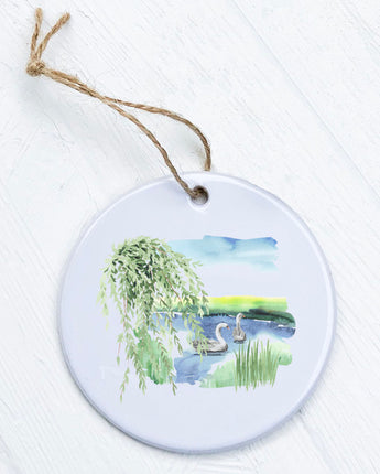 Watercolor Pond Scene (Swan) - Ornament