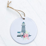 Floral Striped Lighthouse - Ornament