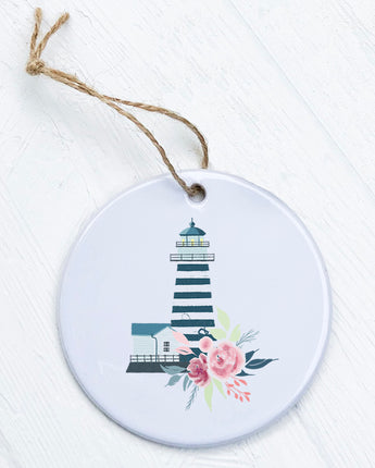 Floral Striped Lighthouse - Ornament