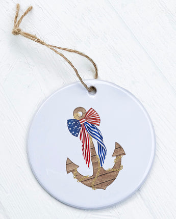 Anchor with Flag Bow - Ornament