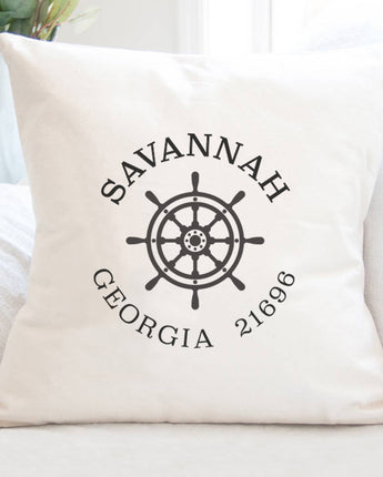 Ship Wheel w/ City and State - Square Canvas Pillow
