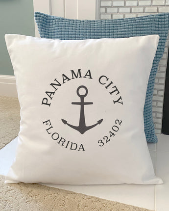 Anchor w/ City and State - Square Canvas Pillow