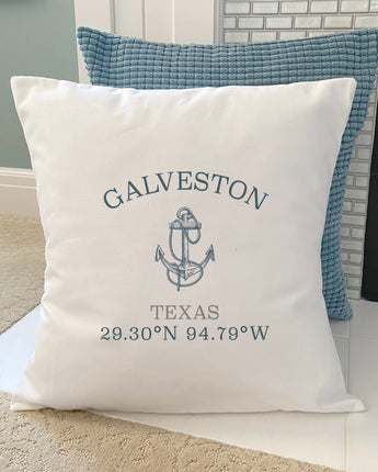 Anchor w/ Latitude and Longitude - Square Canvas Pillow