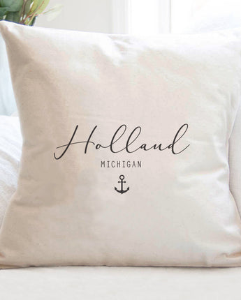 Script City and State with Anchor - Custom Square Canvas Pillow