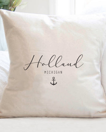 Script City and State with Anchor - Square Canvas Pillow