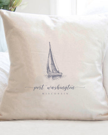 Sailboat w/ City, State - Custom Square Canvas Pillow