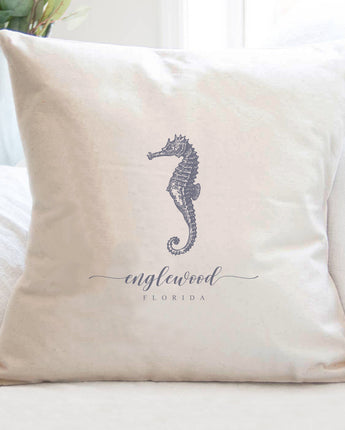Seahorse w/ City, State - Square Canvas Pillow