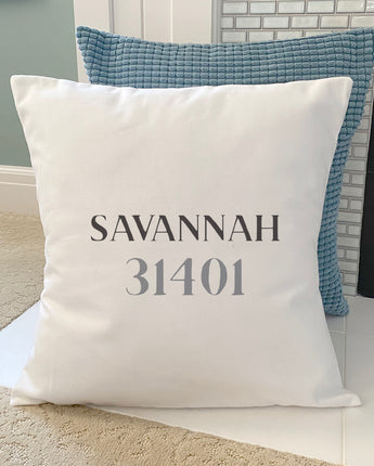 Classic Serif w/ City, Zip - Custom Square Canvas Pillow