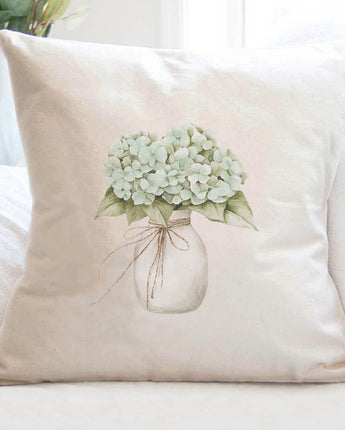 Watercolor Hydrangea Vase - Customizable Square Canvas Pillow