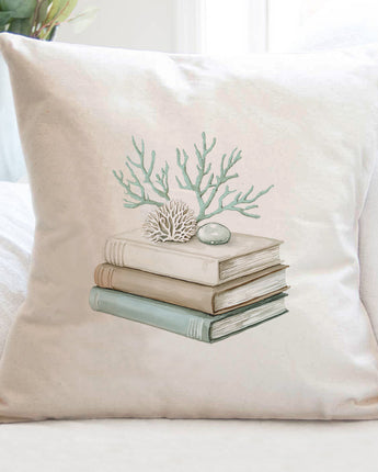 Coastal Book Stack - Customizable Square Canvas Pillow