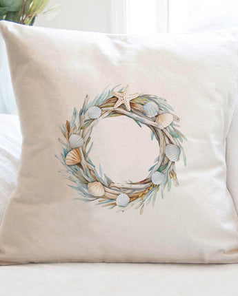 Seashell Driftwood Wreath - Customizable Square Canvas Pillow