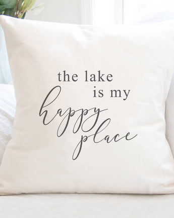 The Lake is My Happy Place - Square Canvas Pillow