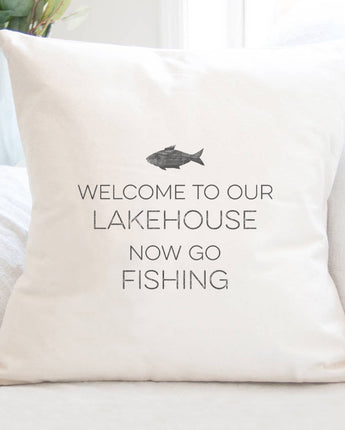 Welcome Lakehouse (Fish) - Square Canvas Pillow