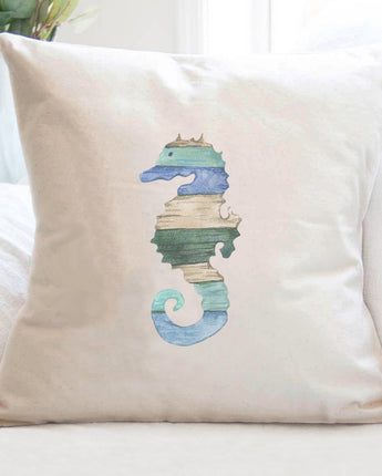 Coastal Wood Seahorse - Square Canvas Pillow