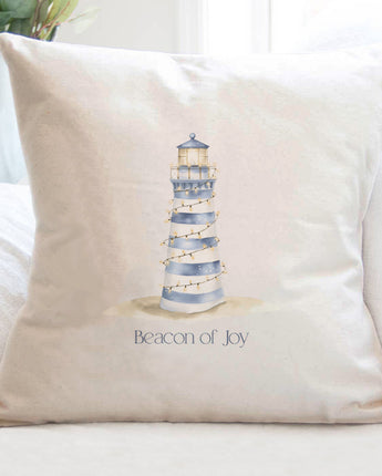 The Merry Lighthouse - Winter Customizable Square Canvas Pillow