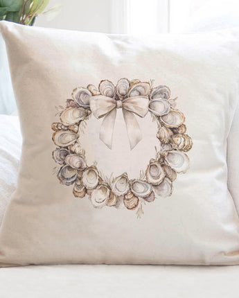 Oyster Wreath - Christmas Customizable Square Canvas Pillow