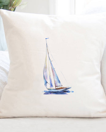 Watercolor Sailboat (Blue) - Square Canvas Pillow
