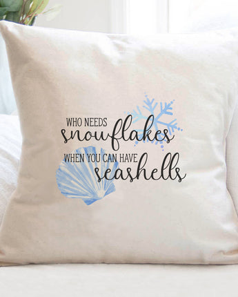 Snowflakes and Seashells - Square Canvas Pillow