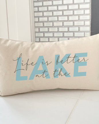 Life is Better at the Lake (Script Overlay) - Rectangular Canvas Pillow