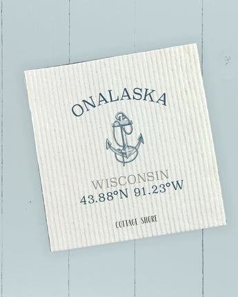 Anchor w/ Latitude and Longitude - Custom Swedish Dishcloth