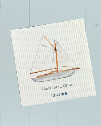 Watercolor Sailboat City State - Swedish Dish Cloth
