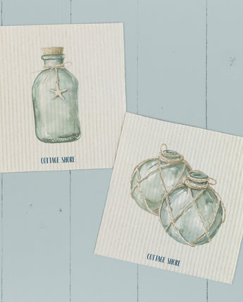 Sea Glass Bottle and Floats - 2pk Swedish Dish Cloth