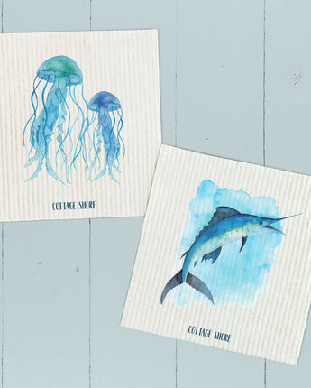 Watercolor Jellyfish, Marlin 2 pk - Swedish Dish Cloth